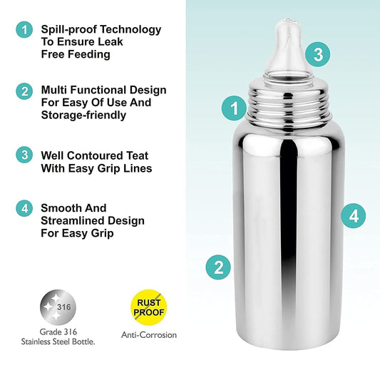 Stainless Steel Baby Bottle – Safe, Anti-Colic & Leak-Proof