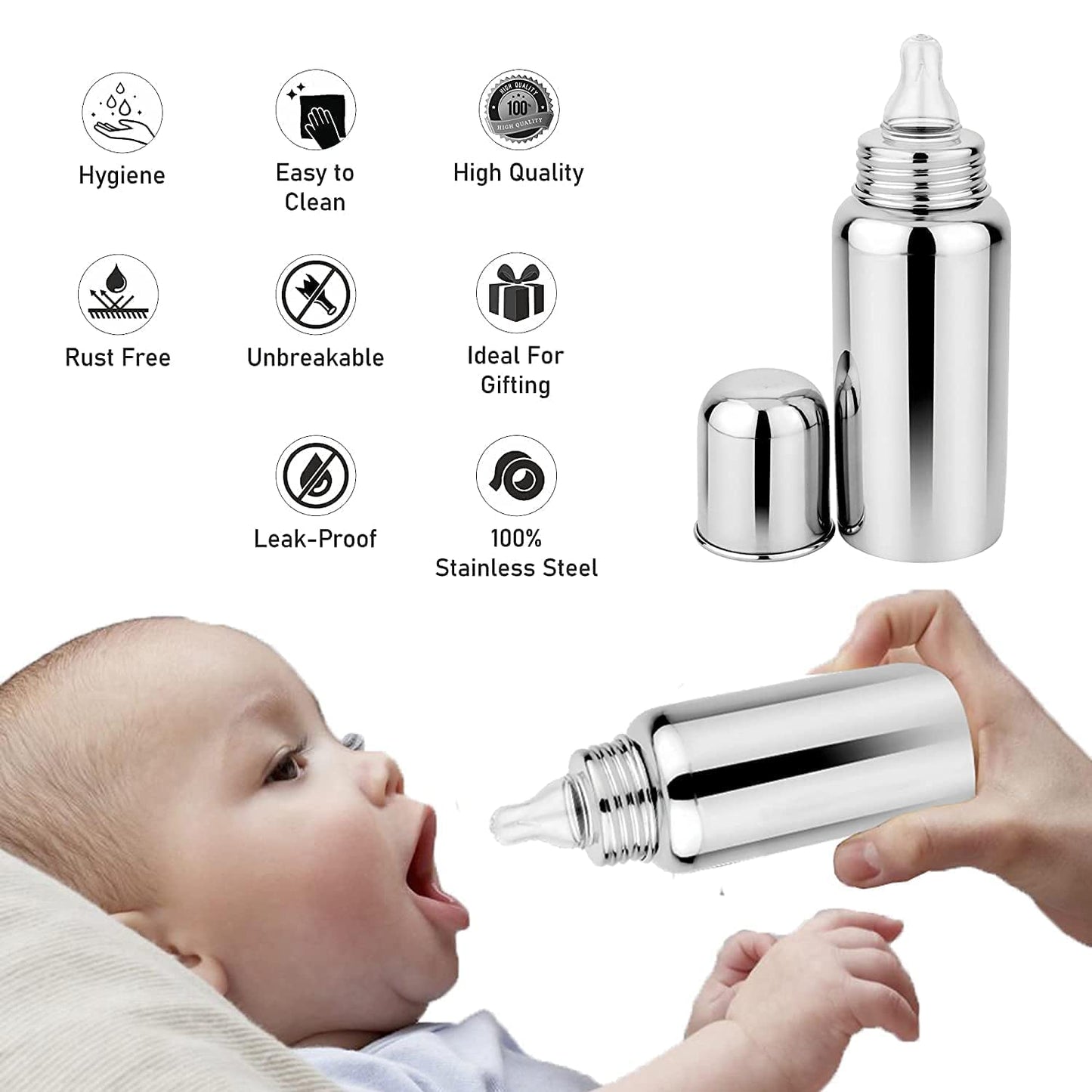 Stainless Steel Baby Bottle – Safe, Anti-Colic & Leak-Proof